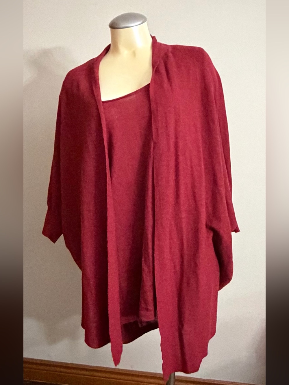 Eileen Fisher Woman Open Front Burgundy Tank Open Front Matching Sweater Set 3X